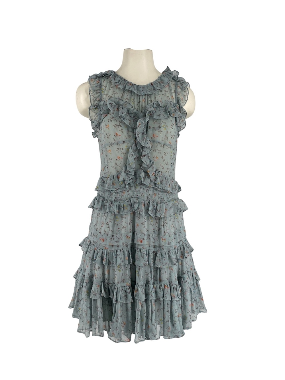 Rebecca Taylor NWT blue floral Sleeveless Vine Ruffle tiered Dress Size 4